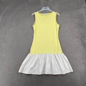 Asos Design Drop Waist Mini Dress Girls S (4-6) Yellow White Boat Neck Casual